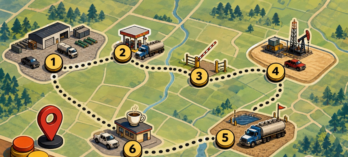 A graphic showing multiple waypoints on an oilfield route