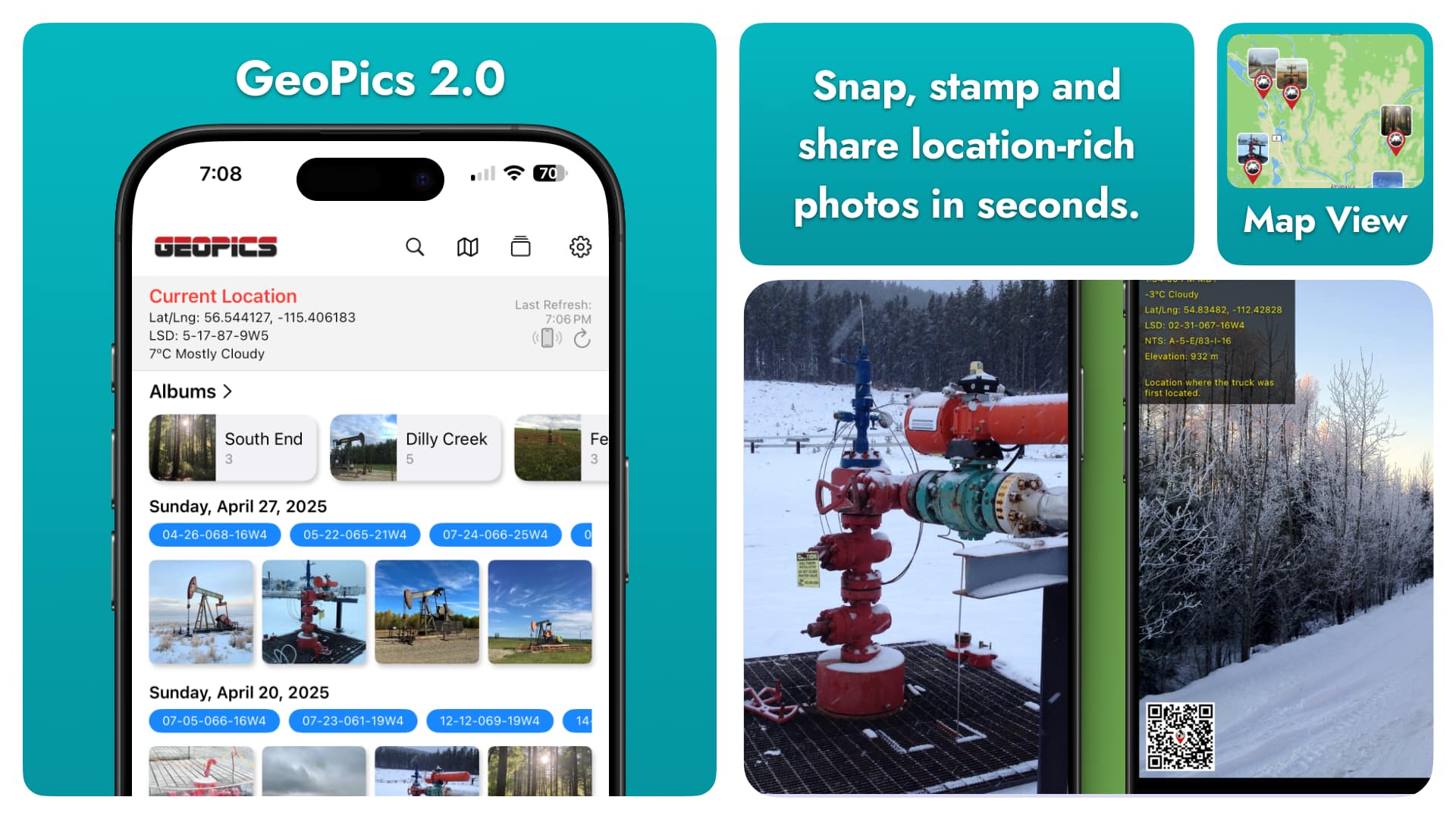 iPhone screen showing GeoPics 2.0 gallery view