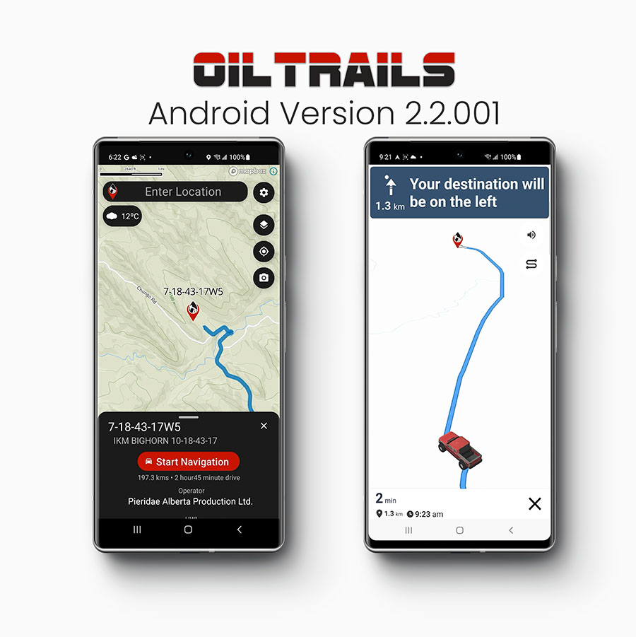 OilTrails on an Android Device with an updated UI