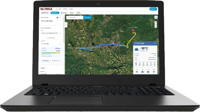 OilTrails web app shown on a laptop