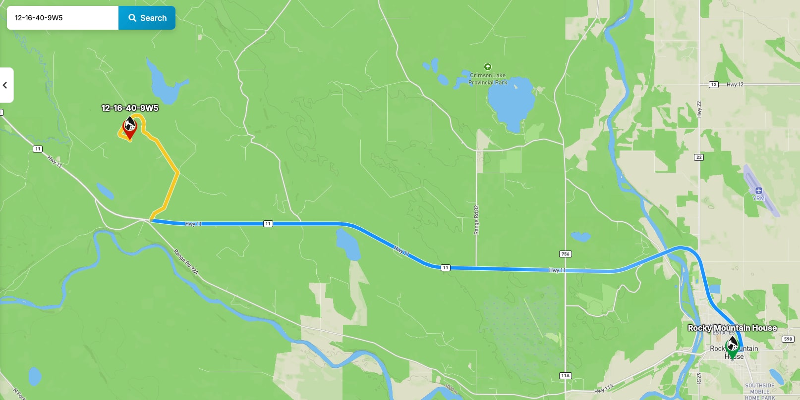 Route visualization with road surface coloring for oilfield navigation
